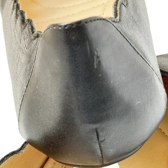 Adrienne Vittadini Fox Ballerina Flat Scalloped Pointed Toe Black Leather Size 9 - Picture 10 of 10